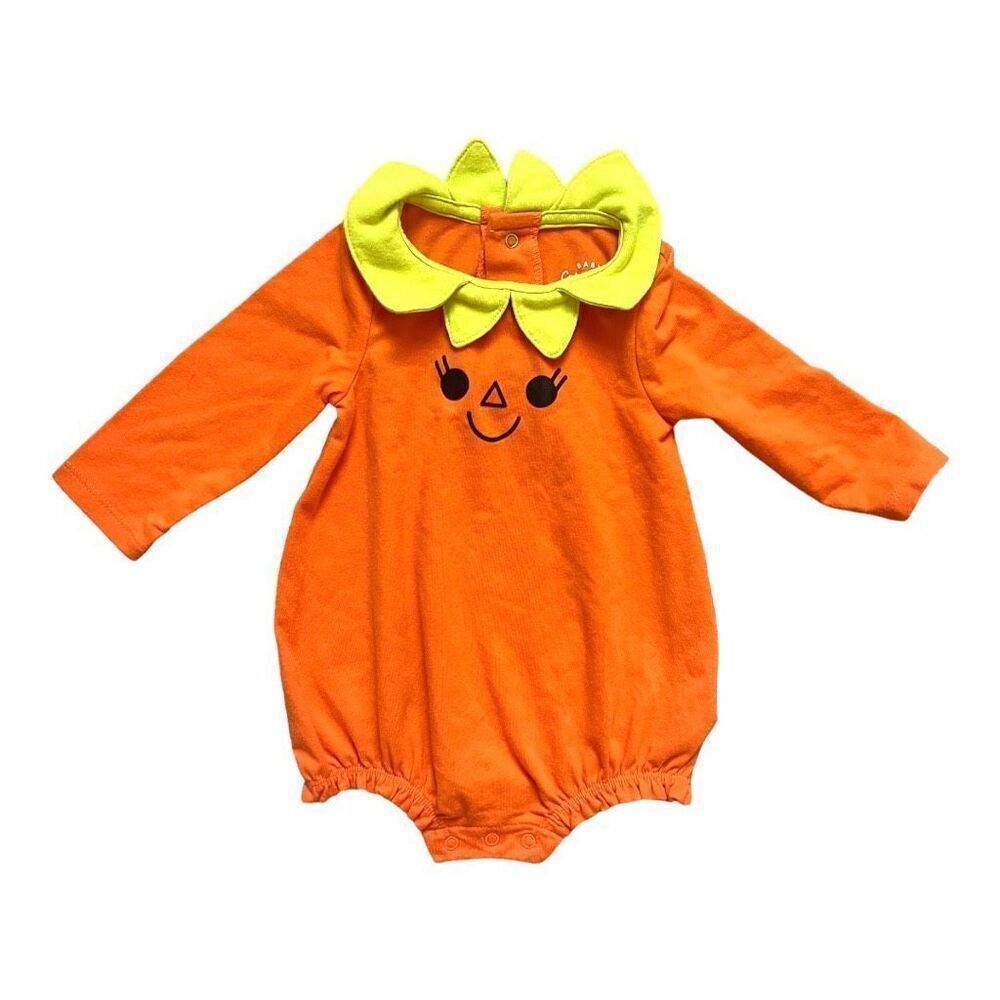 Baby Girls Cat & Jack Puffy Jack o’ Lantern Pumpkin Bodysuit Costume Sz Newborn
